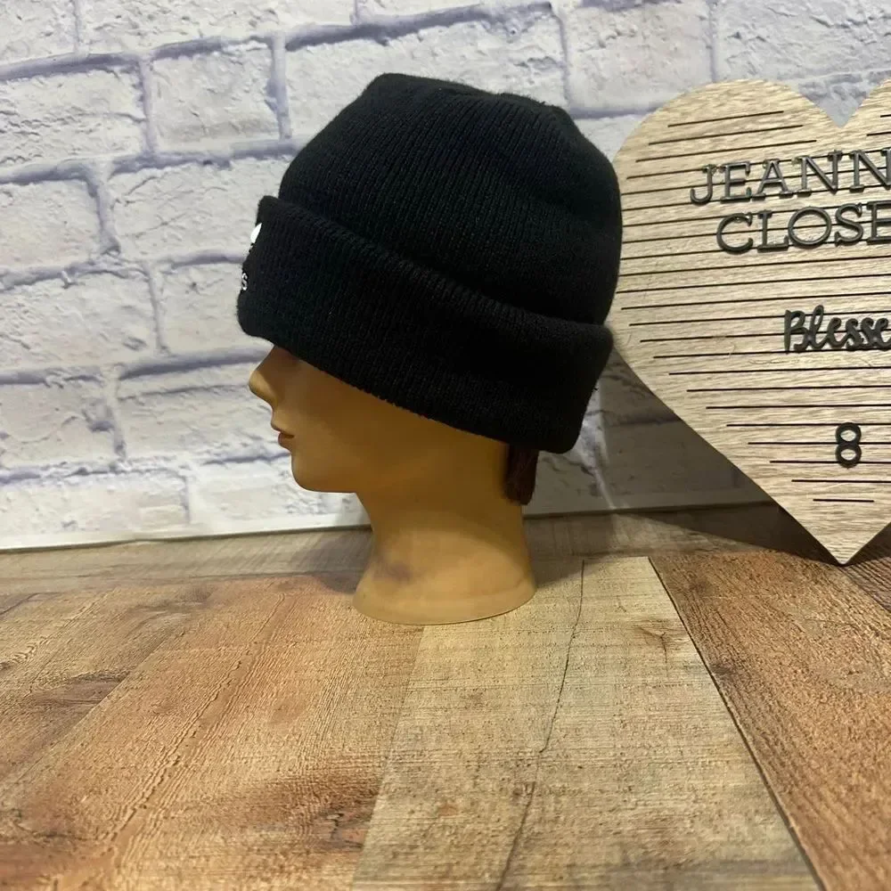 Adidas black beanie white trefoil logo